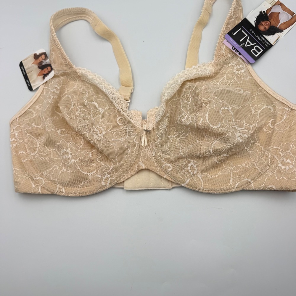 Bali Back Smoothing Minimizer Underwire Bra 3446 Soft Taupe 36D Lace